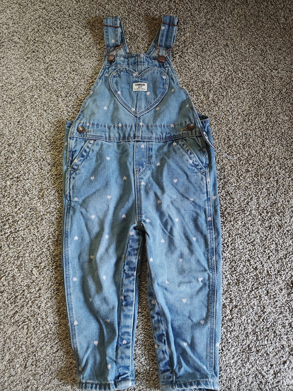 OshKosh B'gosh Toddler Light Blue Denim Overalls with Pink Stitching 18 Months